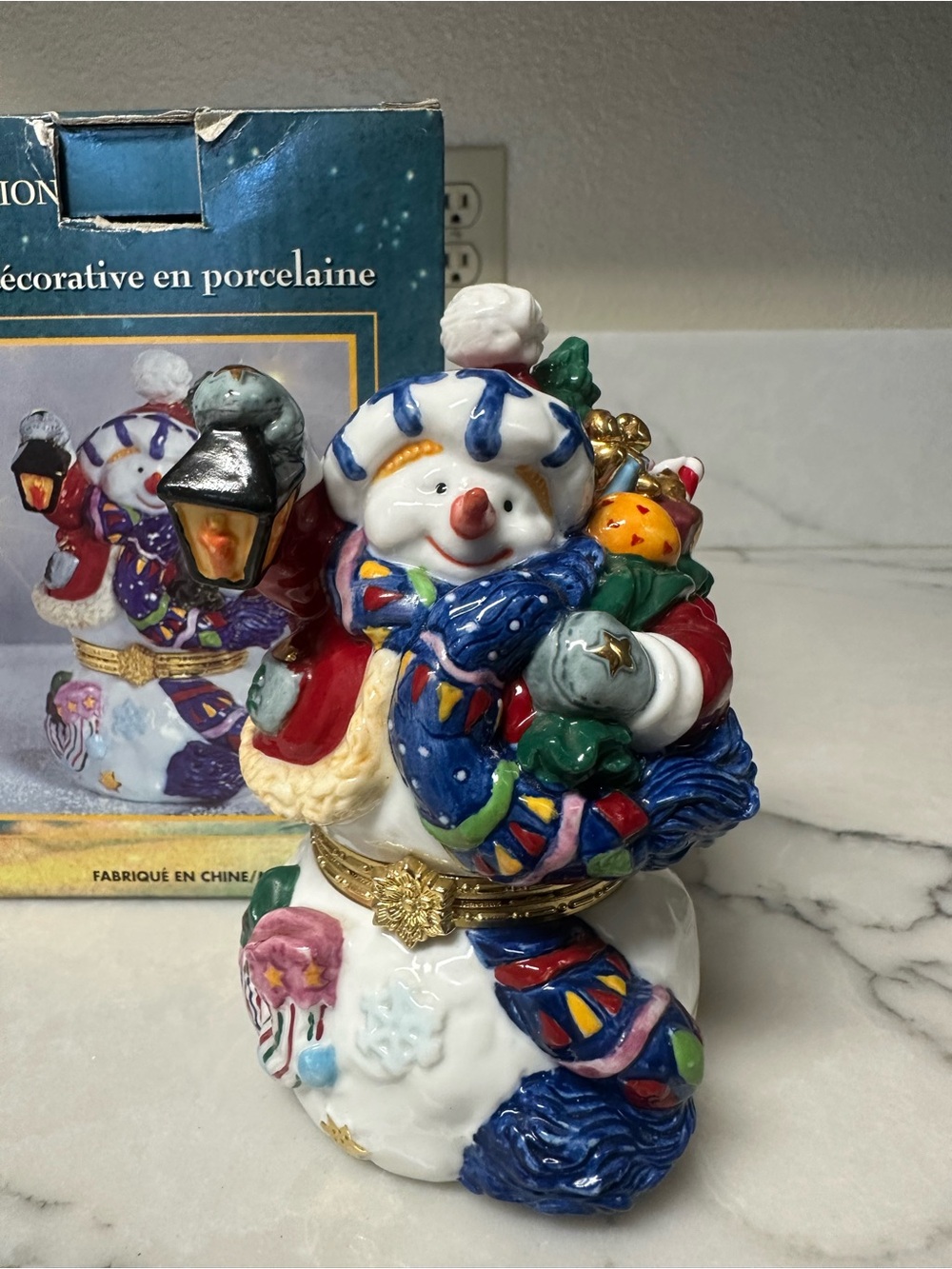 Snowman Santa w/ Bag of Toys Christmas Holiday Detailed Hinged Trinket Box